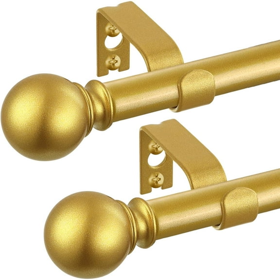 PLUMYHG-2 Pack Gold Curtain Rod for Windows 18-45 Inch, 5/8 Inch Small Window Treatment Rods, Short Adjustable Splicing Drapery pole, Brass Gold