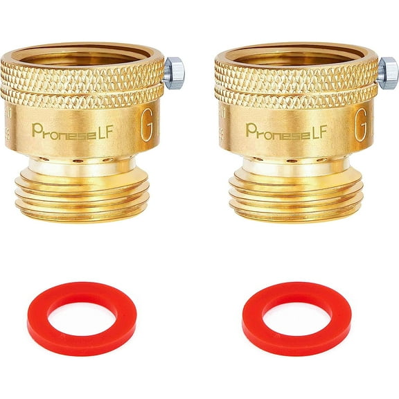 PLUMYHG-2 Pack Lead-Free Brass 3/4" Inch MHT Hose Bibb Connector Backflow Preventer Vacuum Breaker,Check Valve For Garden Spigot RV Hose Connection,Anti-Siphon Fitting