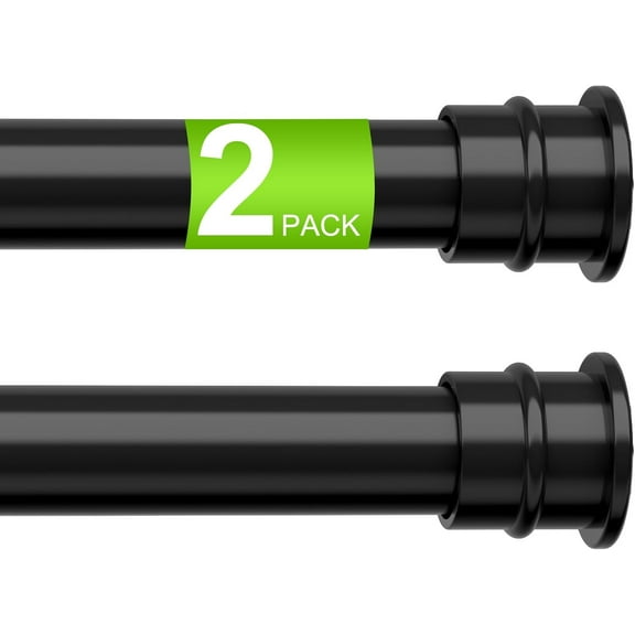 PLUMYHG-2 Pack No Drill Tension Curtain Rods 28 to 48 Inch Black Small Curtain Rod Adjustable No Drilling for Window,Kitchen,Closet,Doorway,Bedroom