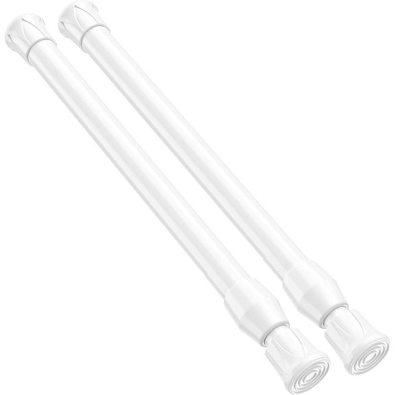 PLUMYHG-2 Pack Small Tension Rod 12 to 19 Inch Adjustable Tension Curtain Rod Mini Closet Spring Rod No Drilling Short Tension Rods for Windows, Cupboard, Kitchen Cabinets, White
