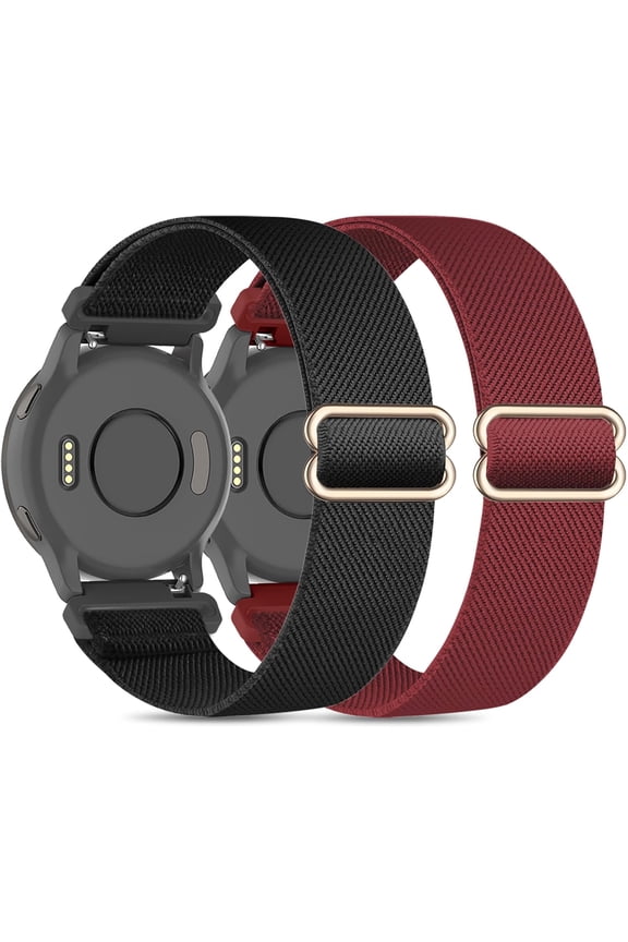 -2 Pack Stretchy Nylon Watch Bands Compatible with Garmin Vivoactive 5/6/Forerunner 55/165,20mm Soft Elastic Fabric Adjustable Replacement Sport Straps for Garmin Venu Sq 2 Women Men