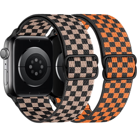 PLUMYHG-2 Pack Stretchy Solo Loop Compatible with Apple Watch Band 40mm 41mm 44mm 45mm 46mm 49mm 38mm 42mm Women Men, Sport Nylon Elastic Straps Braided Wristbands for iphone Watch Series 11 10 9 8 7