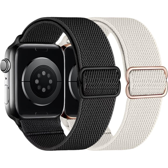 PLUMYHG-2 Pack Stretchy Solo Loop Compatible with Apple Watch Band 40mm 41mm 44mm 45mm 46mm 49mm 38mm 42mm Women Men, Sport Nylon Elastic Straps Braided Wristbands for iphone Watch Series 11 10 9 8 7
