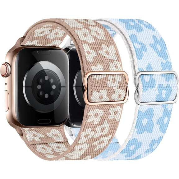 PLUMYHG-2 Pack Stretchy Solo Loop Compatible with Apple Watch Band 40mm 41mm 44mm 45mm 46mm 49mm 38mm 42mm Women Men, Sport Nylon Elastic Straps Braided Wristbands for iphone Watch Series 11 10 9 8 7