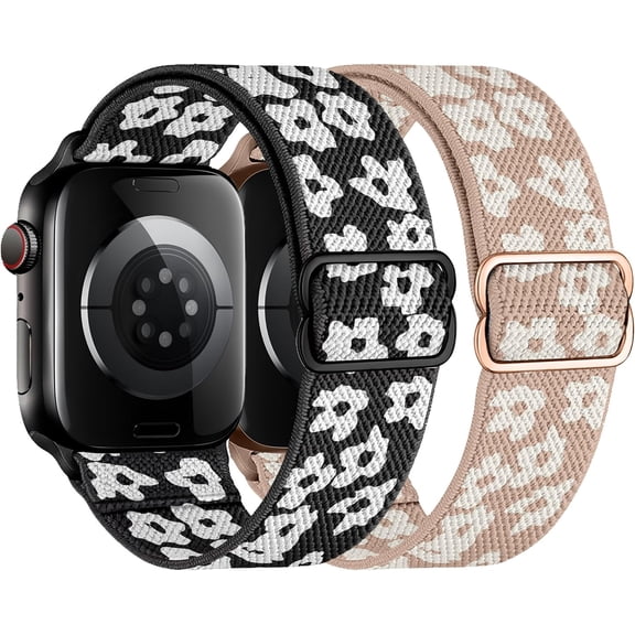 PLUMYHG-2 Pack Stretchy Solo Loop Compatible with Apple Watch Band 40mm 41mm 44mm 45mm 46mm 49mm 38mm 42mm Women Men, Sport Nylon Elastic Straps Braided Wristbands for iphone Watch Series 11 10 9 8 7