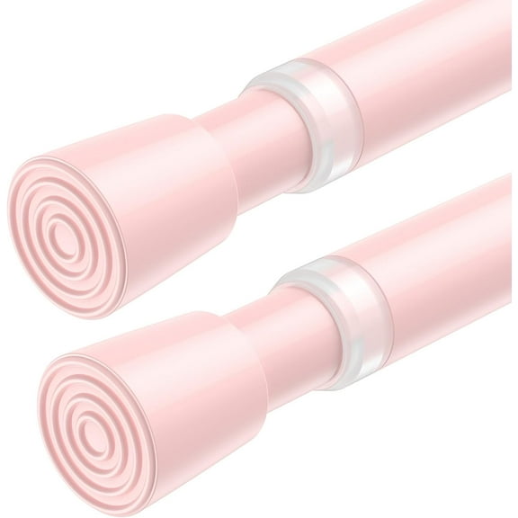 PLUMYHG-2 Pack Tension Curtain Rod for Windows 26.5 to 36 inch, Adjustable Expandable Pressure Spring Curtain Rod No Drilling, Pink Curtain Rod for Bedroom Doorway Closet Door