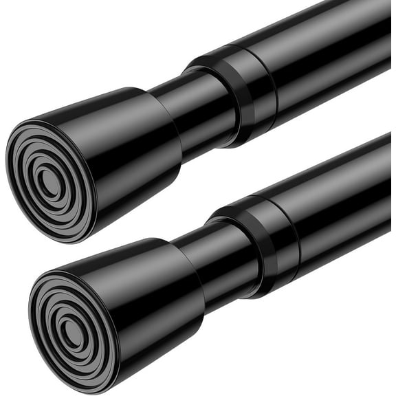 PLUMYHG-2 Pack Tension Rods for Windows 26.5 to 36 inch, Adjustable Expandable Pressure Spring Curtain Rods No Drilling, Black Curtain Rods for Doorway Closet Door