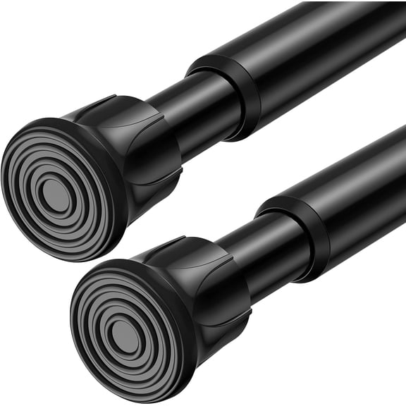PLUMYHG-2 Pack Tension Rods for Windows 28 to 48 inch, Adjustable Curtain Rods No Drilling Spring Rods Extendable Pressure DIY Tension Rod for Window Closet Kitchen, Black