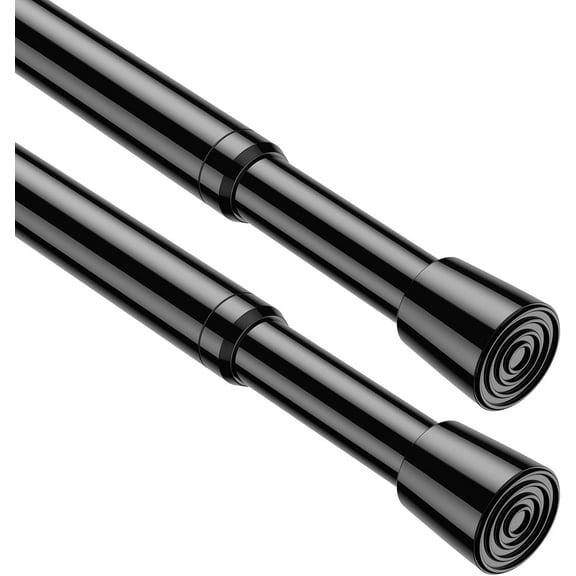 PLUMYHG-2-Pack Tension rod 26-39 inches, Adjustable curtain rod black curtain tension rod no drill spring curtain rod tension rod for closet spring loaded curtain rods spring tension curtain rod