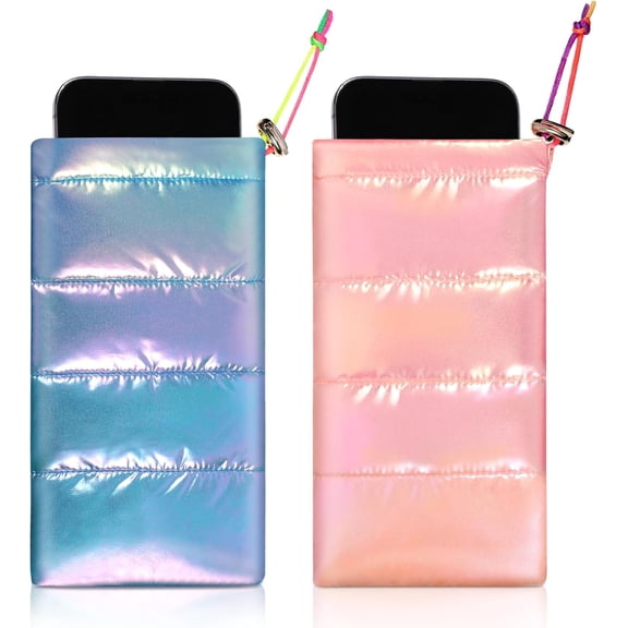 PLUMYHG-2 Pack Thermal Phone Case Cellphone Pouches Warm Phone Cover Bag Pouch for Camping Prevents Freezing & Overheating, Extends Battery Life for Outdoor Sports (Laser Blue, Laser Pink)