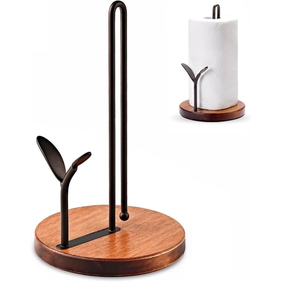 PLUMYHG-2-Pack Wooden Paper Towel Holder for Kitchen Counter, Farmhouse-Style Paper Towel Roll Stand with Heavy Duty Wood Base, Rustic Paper Towel Holder Fits Standard and Jumbo Size Paper Towels (Se