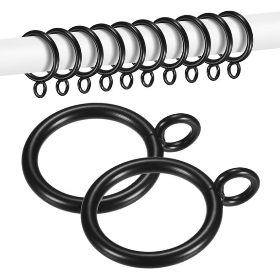 PLUMYHG-20-Pack Curtain Ring with Eyelet 1 Inch ID Fits Up to 3/4 Inch Curtain Rod Black Metal Drapery Rings for Sliding Window Bathroom Door Shower Rod