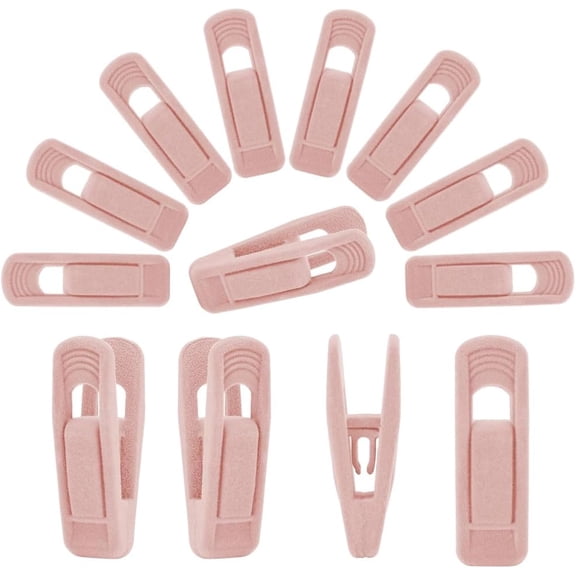 PLUMYHG-20 Pack Velvet Clothes Hangers Clips, Clothes Hanger Clips, Storage Organizers Clips, Non-Slip Finger Clips for Bras Pants Suit Skirt Slip Dress (Pink)