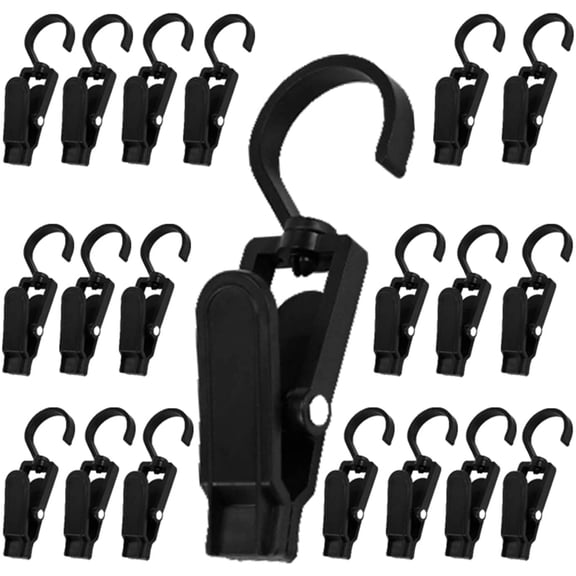 PLUMYHG-20PCS Super Strong Plastic Family Travel Rotating Hanging Laundry Hook, Clothespin, hat Clip-4.3 inches (Black)