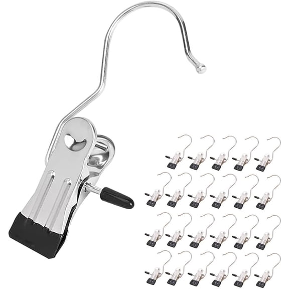 PLUMYHG-24 Pack Hanger Clips - Heavy Duty Clothes Pins for Pants, Socks, Hats & More - Multi Function Clip Hooks, Closet Hanger Clips, Trouser Clips & Towel Pins