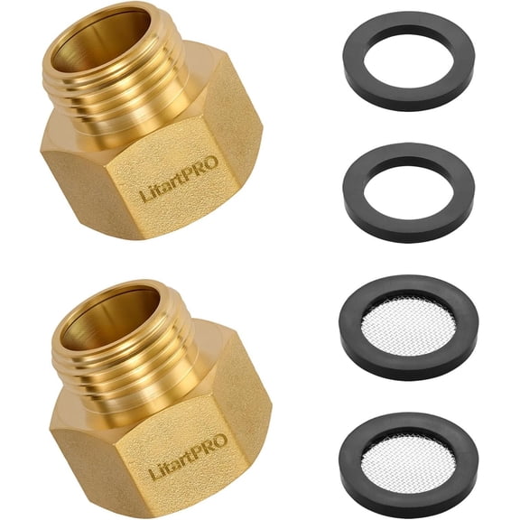 PLUMYHG-2PACK LF Brass 3/4" GHT Male to 1"NPT Female Garden Hose Adapter,Heavy Duty Male to Female Hose Connector,3/4 to 1 Inch Water Hose Fitting for Irrigation,Outdoor Faucet, and Pump