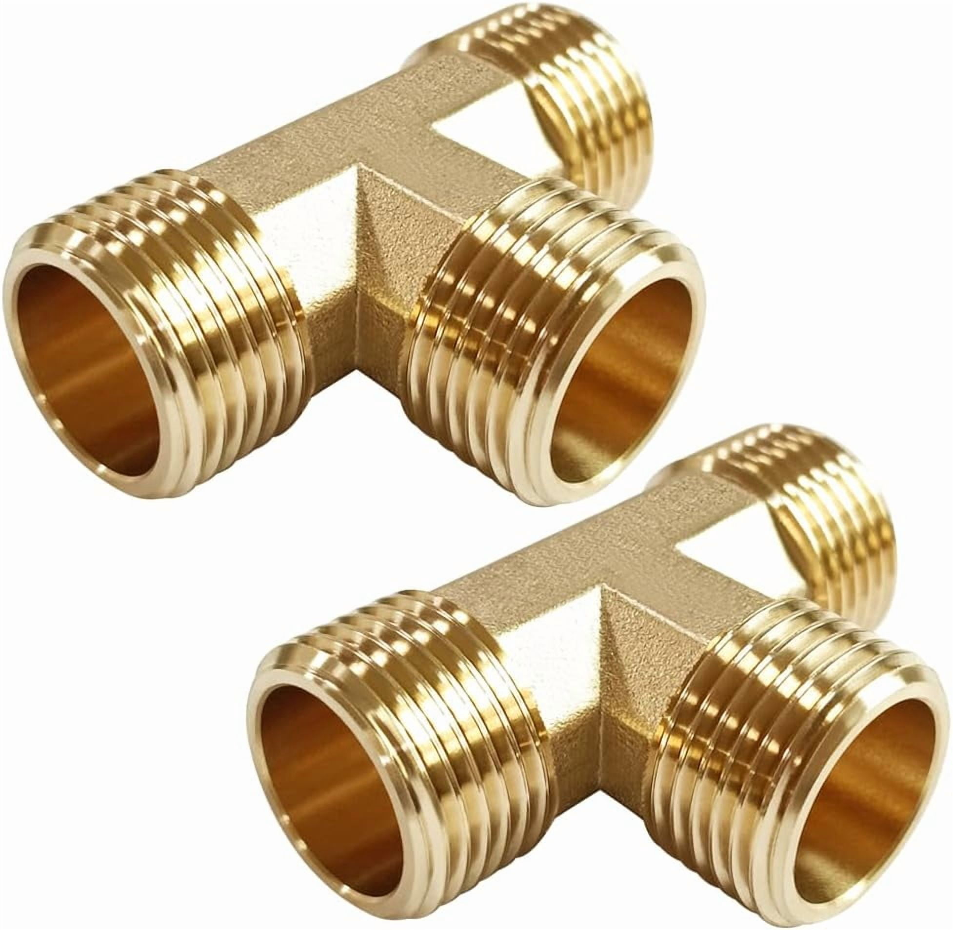 PLUMYHG-2PCS Brass 3/4 Inch GHT Tee Pipe Fitting 3/4" GHT Male x 3/4 ...
