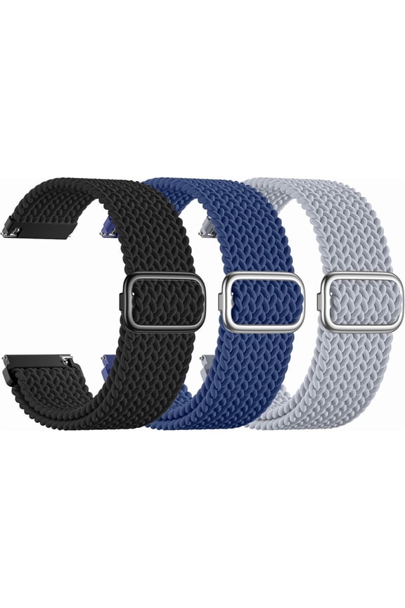 -3 Pack 18mm 20mm 22mm Braided Watch Band Compatible with Garmin Vivoactive 5 Watch Bands/Vivoactive 6/3/4s, Quick Release Adjustable Elastic Nylon Loop Strap for Venu 3S/2S/Venu 3/2 Women Men