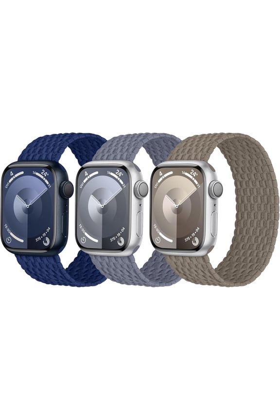 -3 Pack Stretchy Braided Solo Loop Compatible with Apple Watch Bands 40mm 41mm 42mm 38mm 44mm 45mm 46mm 49mm Women Men, Elastic Nylon Solace Strap for iWatch Series 11 10 9 8 7 6 5 4 3 Ultra/S