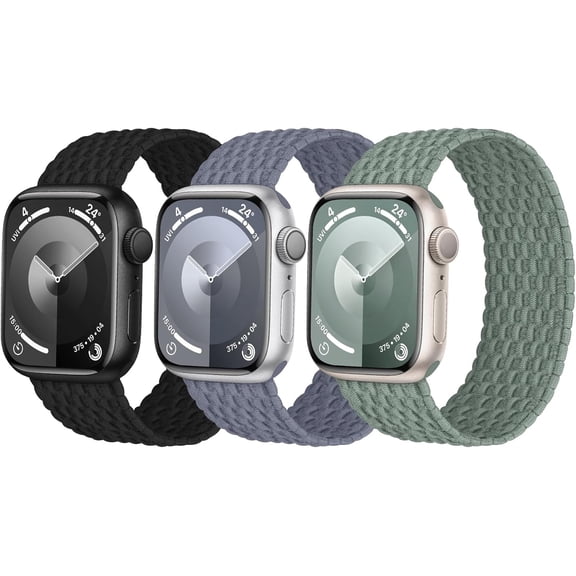 PLUMYHG-3 Pack Stretchy Braided Solo Loop Compatible with Apple Watch Bands 40mm 41mm 42mm 38mm 44mm 45mm 46mm 49mm Women Men, Elastic Nylon Solace Strap for iWatch Series 11 10 9 8 7 6 5 4 3 Ultra/S