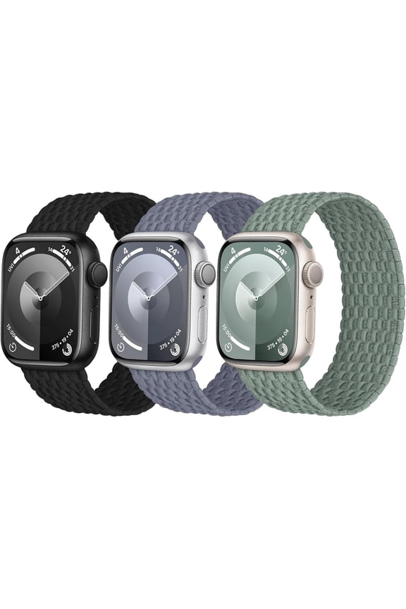 -3 Pack Stretchy Braided Solo Loop Compatible with Apple Watch Bands 40mm 41mm 42mm 38mm 44mm 45mm 46mm 49mm Women Men, Elastic Nylon Solace Strap for iWatch Series 11 10 9 8 7 6 5 4 3 Ultra/S