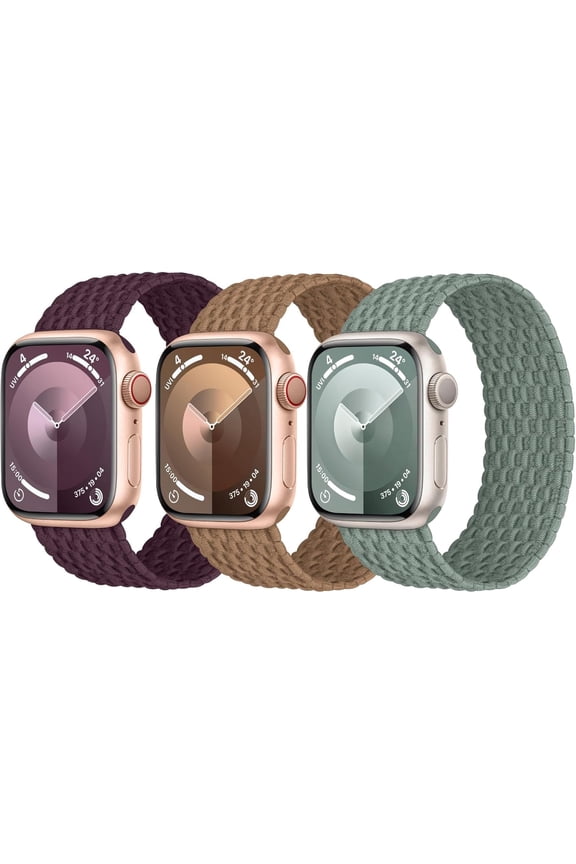 -3 Pack Stretchy Braided Solo Loop Compatible with Apple Watch Bands 40mm 41mm 42mm 38mm 44mm 45mm 46mm 49mm Women Men, Elastic Nylon Solace Strap for iWatch Series 11 10 9 8 7 6 5 4 3 Ultra/S