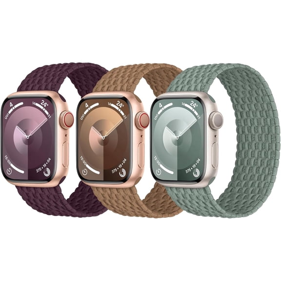 PLUMYHG-3 Pack Stretchy Braided Solo Loop Compatible with Apple Watch Bands 40mm 41mm 42mm 38mm 44mm 45mm 46mm 49mm Women Men, Elastic Nylon Solace Strap for iWatch Series 11 10 9 8 7 6 5 4 3 Ultra/S