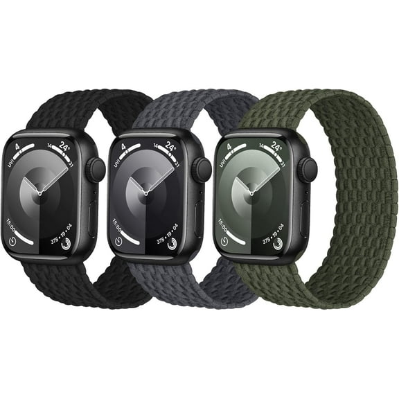 PLUMYHG-3 Pack Stretchy Braided Solo Loop Compatible with Apple Watch Bands 40mm 41mm 42mm 38mm 44mm 45mm 46mm 49mm Women Men, Elastic Nylon Solace Strap for iWatch Series 11 10 9 8 7 6 5 4 3 Ultra/S