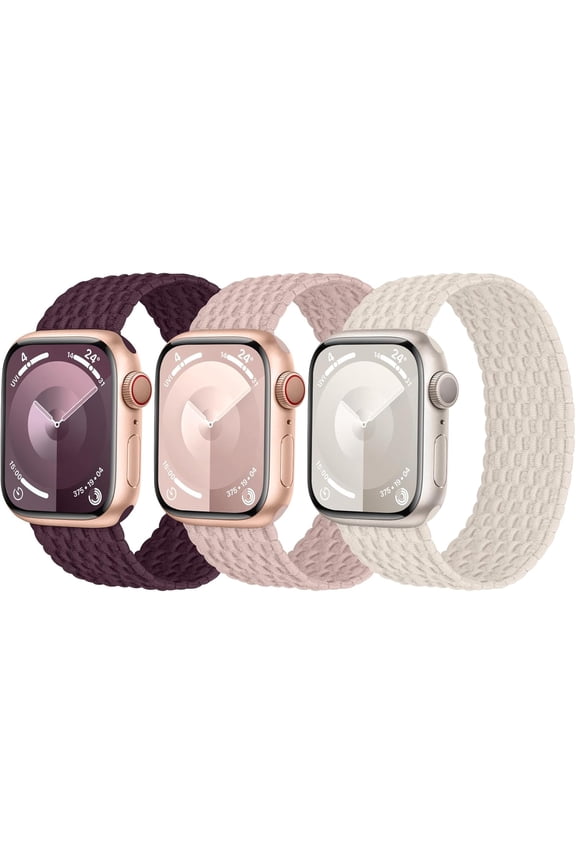 -3 Pack Stretchy Braided Solo Loop Compatible with Apple Watch Bands 40mm 41mm 42mm 38mm 44mm 45mm 46mm 49mm Women Men, Elastic Nylon Solace Strap for iWatch Series 11 10 9 8 7 6 5 4 3 Ultra/S