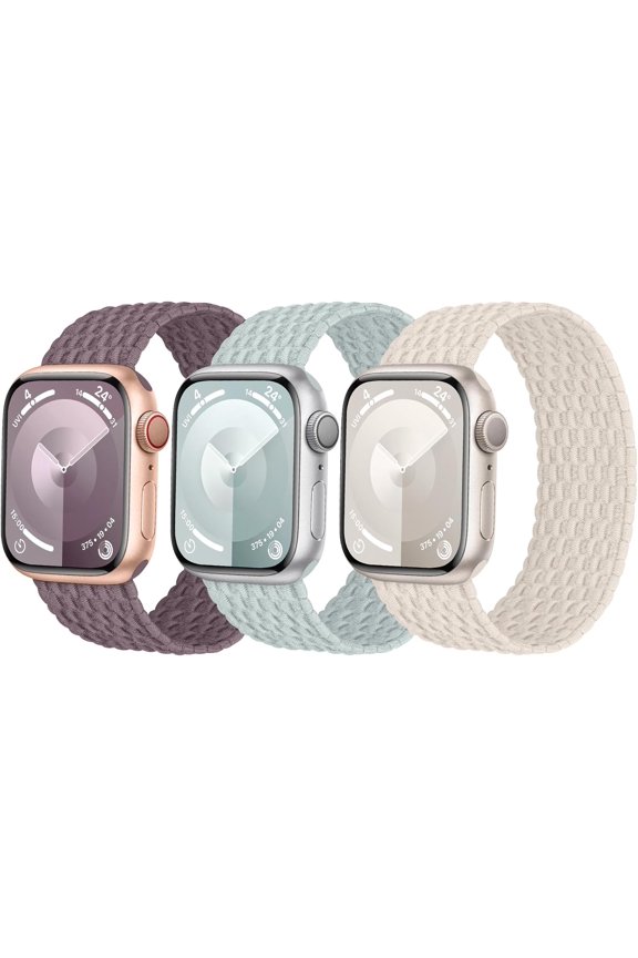 -3 Pack Stretchy Braided Solo Loop Compatible with Apple Watch Bands 40mm 41mm 42mm 38mm 44mm 45mm 46mm 49mm Women Men, Elastic Nylon Solace Strap for iWatch Series 11 10 9 8 7 6 5 4 3 Ultra/S