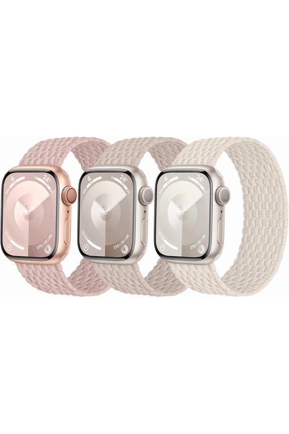 -3 Pack Stretchy Braided Solo Loop Compatible with Apple Watch Bands 40mm 41mm 42mm 38mm 44mm 45mm 46mm 49mm Women Men, Elastic Nylon Solace Strap for iWatch Series 11 10 9 8 7 6 5 4 3 Ultra/S