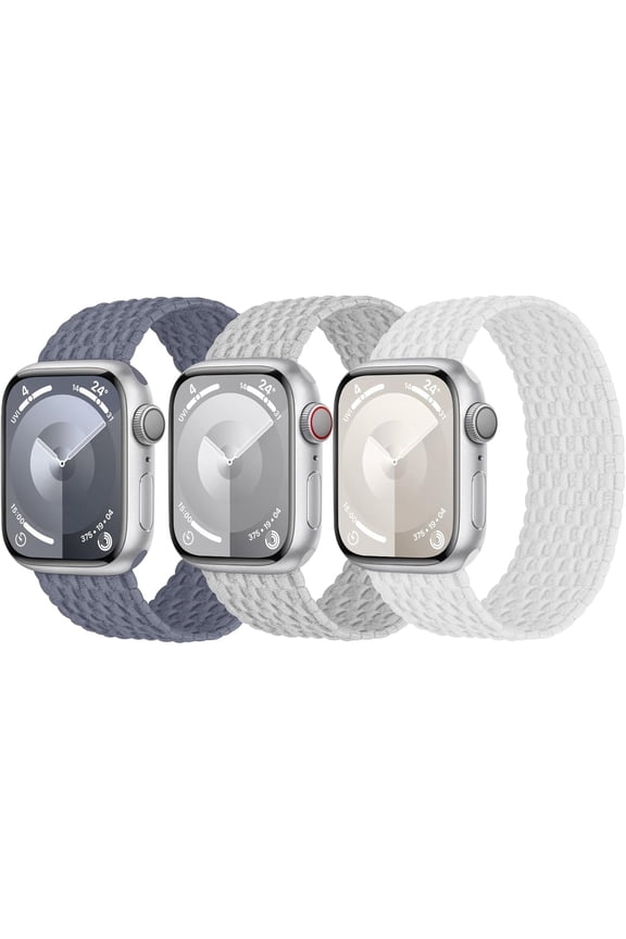 -3 Pack Stretchy Braided Solo Loop Compatible with Apple Watch Bands 40mm 41mm 42mm 38mm 44mm 45mm 46mm 49mm Women Men, Elastic Nylon Solace Strap for iWatch Series 11 10 9 8 7 6 5 4 3 Ultra/S