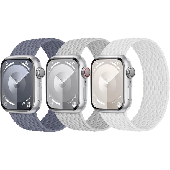 PLUMYHG-3 Pack Stretchy Braided Solo Loop Compatible with Apple Watch Bands 40mm 41mm 42mm 38mm 44mm 45mm 46mm 49mm Women Men, Elastic Nylon Solace Strap for iWatch Series 11 10 9 8 7 6 5 4 3 Ultra/S