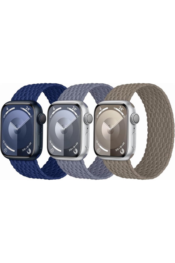 -3 Pack Stretchy Braided Solo Loop Compatible with Apple Watch Bands 40mm 41mm 42mm 38mm 44mm 45mm 46mm 49mm Women Men, Elastic Nylon Solace Strap for iWatch Series 11 10 9 8 7 6 5 4 3 Ultra/S