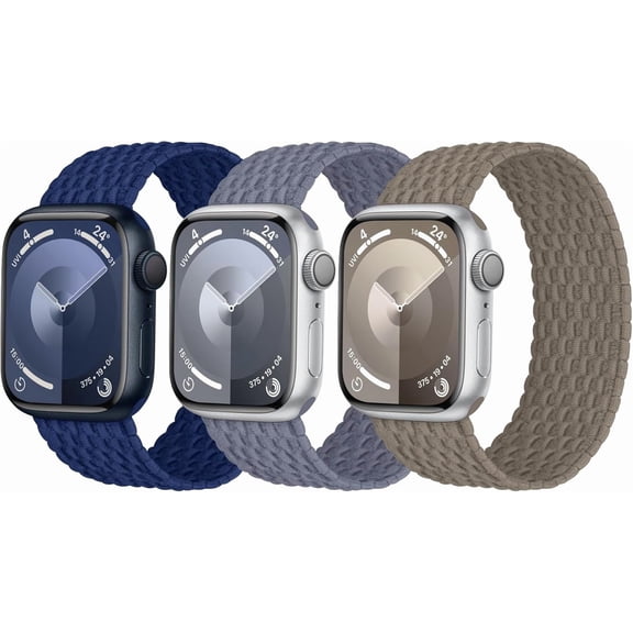 PLUMYHG-3 Pack Stretchy Braided Solo Loop Compatible with Apple Watch Bands 40mm 41mm 42mm 38mm 44mm 45mm 46mm 49mm Women Men, Elastic Nylon Solace Strap for iWatch Series 11 10 9 8 7 6 5 4 3 Ultra/S