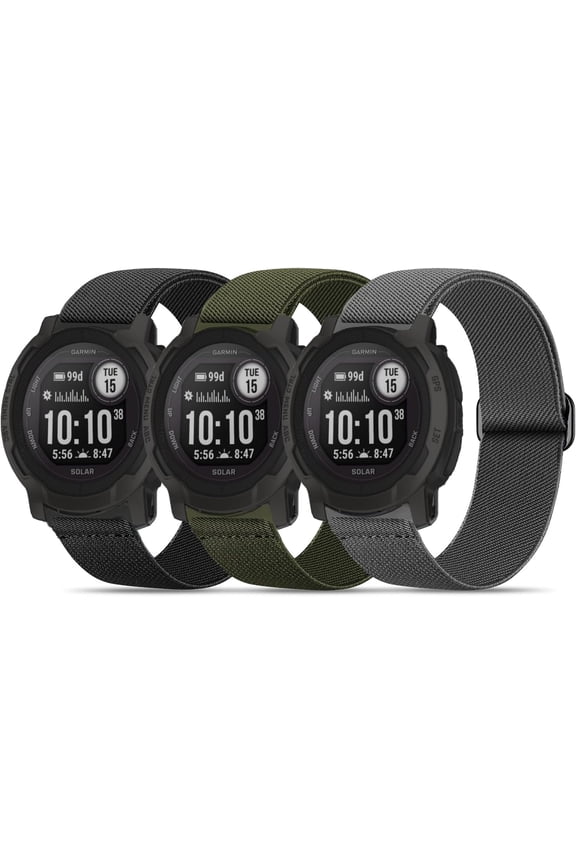 -3 Pack Stretchy Nylon Watch Bands Compatible with Garmin Instinct 2/3 45mm/1 Solar,22mm Soft Breathable Adjustable Sports Strap for Instinct 2 Surf/Tactical/Esports/Tide Accessory