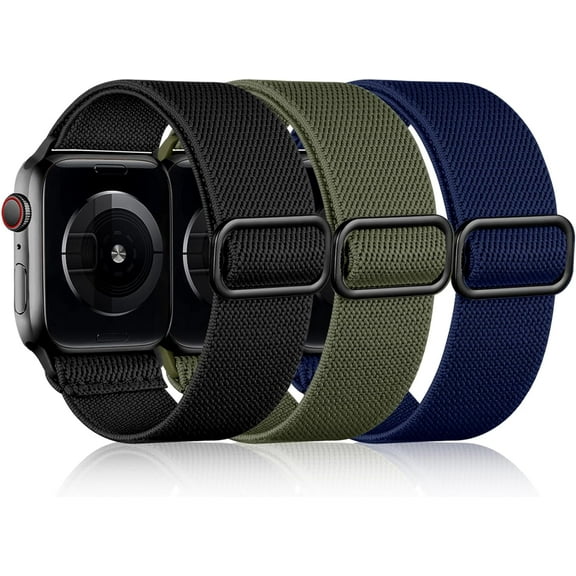 PLUMYHG-3 Pack Stretchy Solo Loop Compatible with Apple Watch Bands for Men 42mm 41mm 40mm 38mm, Soft Nylon Braided Elastic Strap for iWatch Band Series 11 10 9 8 7 6 5 4 3 SE Ultra 3 Ultra 2 Ultra