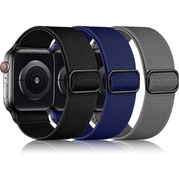 PLUMYHG-3 Pack Stretchy Solo Loop Compatible with Apple Watch Bands for Men 42mm 41mm 40mm 38mm, Soft Nylon Braided Elastic Strap for iWatch Band Series 11 10 9 8 7 6 5 4 3 SE Ultra 3 Ultra 2 Ultra