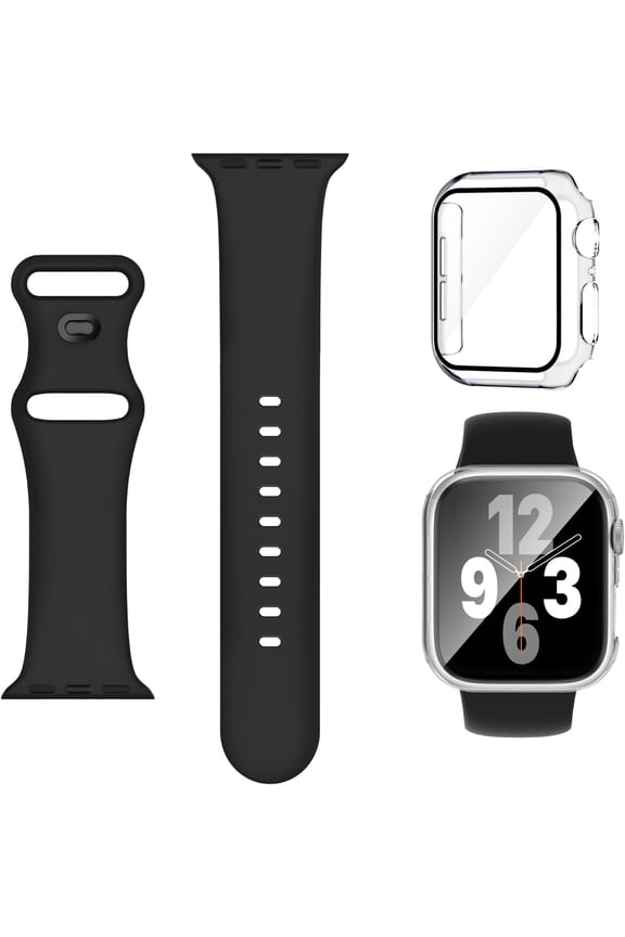 -3-in-1 Compatible for Apple Watch Band 40mm 41mm 42mm 44mm 45mm 46mm, Soft Silicone Sport Strap for iWatch Series SE 10 9 8 7 6 5 4 3