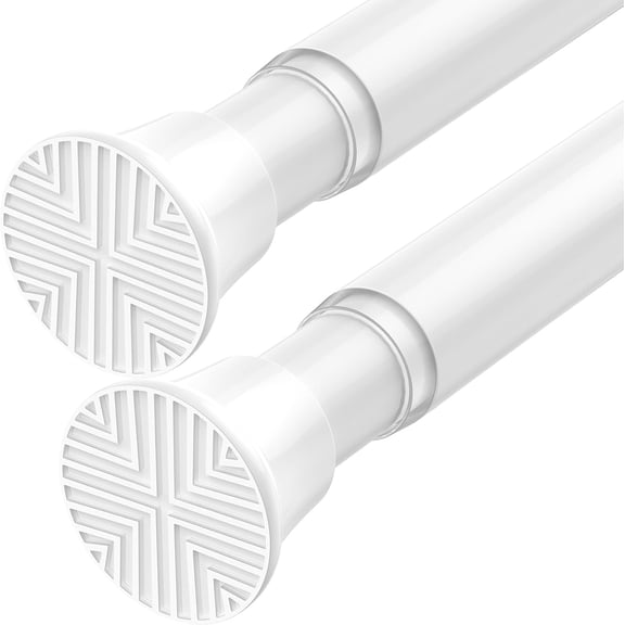 PLUMYHG-30-77Inch 2Pack Tension Curtain Rods for Windows, Doorway, Closet, Kitchen, White, Iron Alloy+Rubber, Tension Mounted