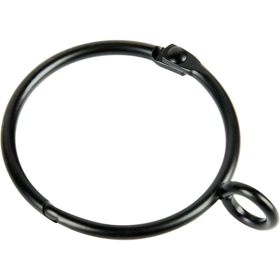 PLUMYHG-30-Pack Curtain Rings with Eyelets, 1.25-Inch Drapery Rings, Hinge Snap-Joint Design, Compatible with Curtain Rods Up to 1 Inches (Black)