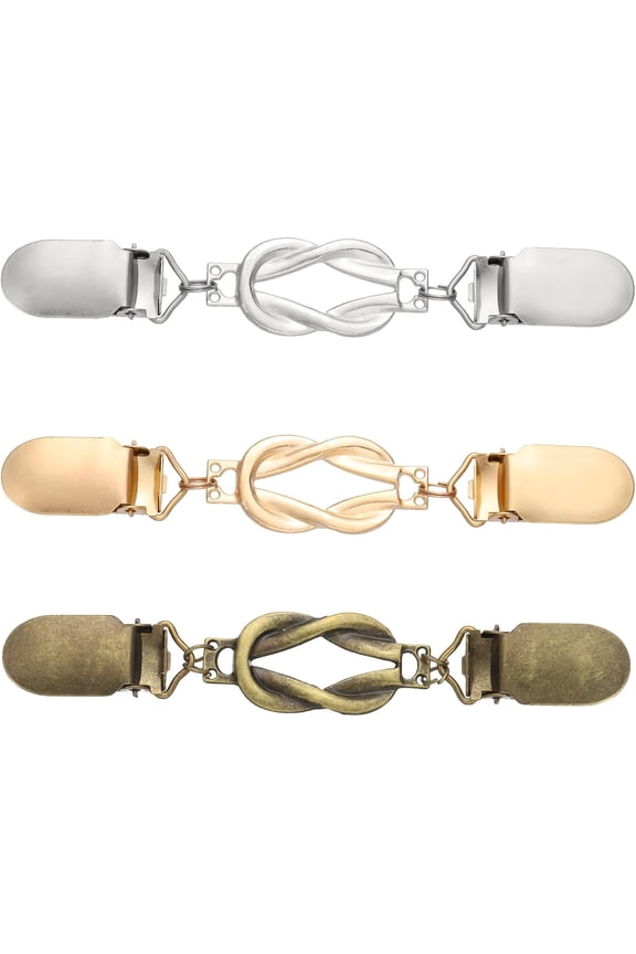 -3Pcs Dress Clips Back Cinch, Retro Sweater Cardigan Shawl Collar Cloak Waist Clips Shirt Brooch to Hold Sweater Together for Women (Endless Knot, 3 Colors)