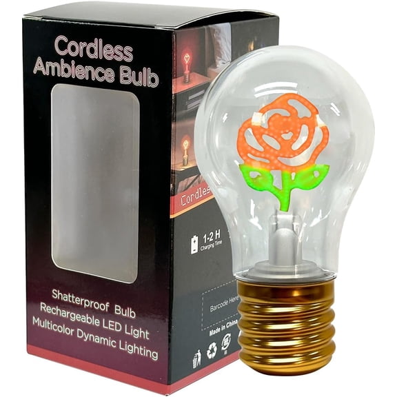 PLUMYHG-4-Color Rose Cordless Ambience Light Bulb, Plastic LED Table Lamp, USB Rechargeable Mood Light, Little Night Light Lamp for Room, Hand-Crankable Color Change, Gift for Mother's Day, Mom Wife