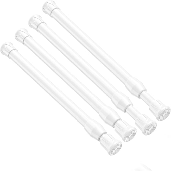 PLUMYHG-4 Pack Small Tension Rod 12 to 19 Inch Adjustable Tension Curtain Rod Mini Closet Spring Rod No Drilling Short Tension Rods for Windows, Cupboard, Kitchen Cabinets, White