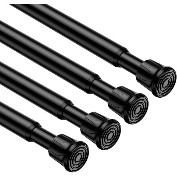 PLUMYHG-4 Pack Spring Tension Rods 8-13 Inches,5/8" Diameter Black Spring Load Adjustable Expandable,Small Short Tension Curtain Rod for Windows,Kitchen,Doorway,Bathroom,Cupboard Bars