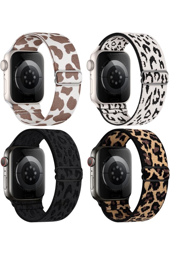 -4 Pack Stretchy Solo Loop Compatible with Apple Watch Bands 38mm 40mm 41mm 42mm 44mm 45mm 46mm 49mm Women Men, Sport Nylon Elastic Straps Wristbands for iWatch Series 10 9 8 7 6 5 4 3 11 Ultr