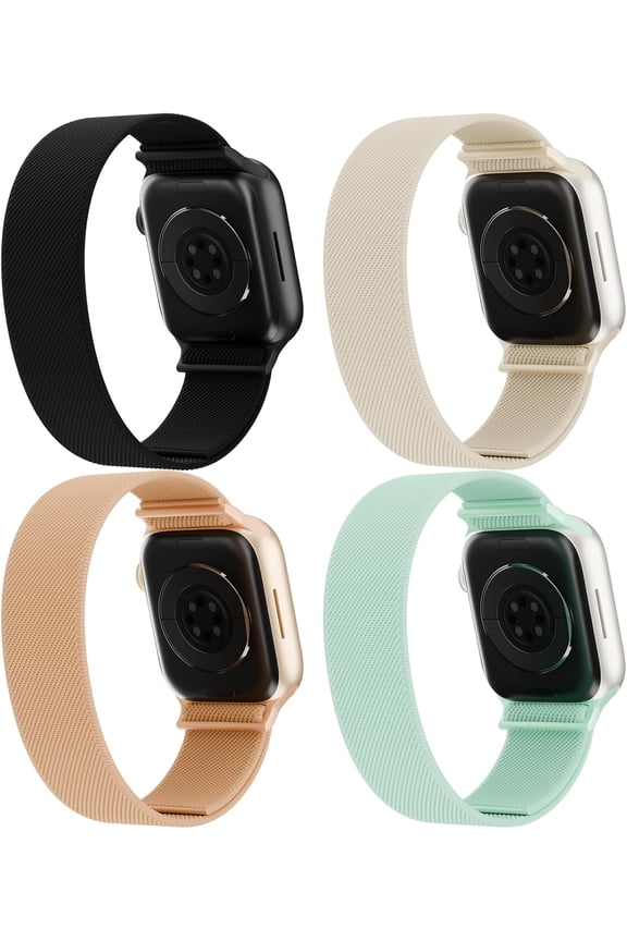 -4 Pack Stretchy Solo Loop Nylon Bands Compatible with watch 38mm 40mm 41mm 42mm 44mm 45mm 46mm 49mm Women Men, Water-Resistant Elastics Sport Strap for iWatch Series 11/10/9/8/7/6/5/4/3/2/1 U
