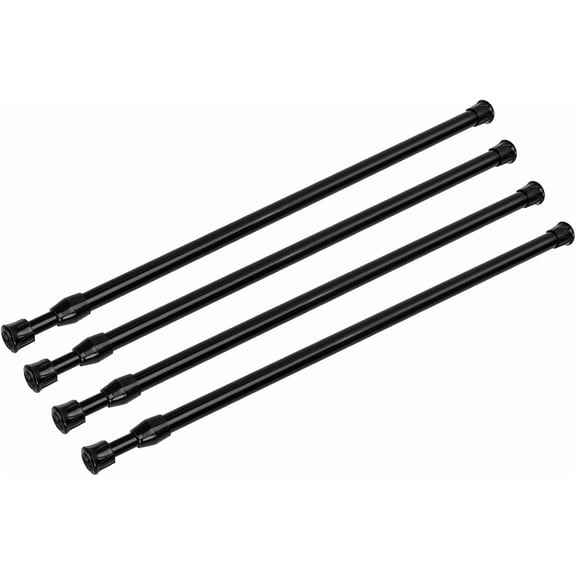 PLUMYHG-4 Pack Tension Curtain Rod 15.7-28 Inch, Small Short Adjustable Extendable Spring Loaded Rods for Windows Cabinet Blinds Closet Bedroom Kitchen Bathroom Door No Drilling, Black