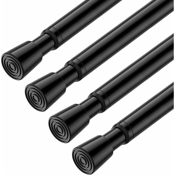 PLUMYHG-4 Pack Tension Rods for Windows 26.5 to 36 inch, Adjustable Expandable Pressure Spring Curtain Rods No Drilling, Curtain Rods for Kitchen Curtains, Closet, Door, Black