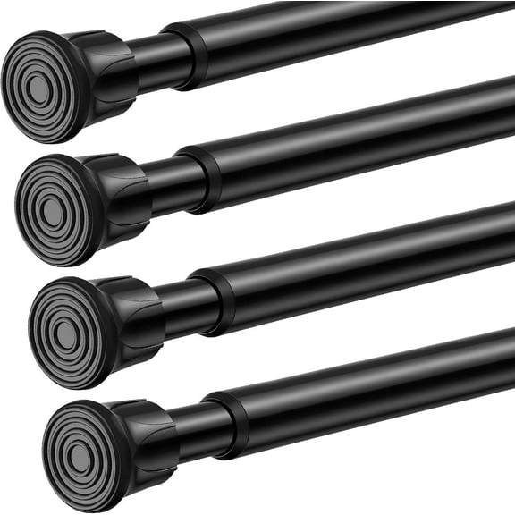 PLUMYHG-4 Pack Tension Rods for Windows 28 to 48 inch, Adjustable Curtain Rods No Drilling Spring Rods Extendable Pressure DIY Tension Rod for Window Closet Kitchen, Black
